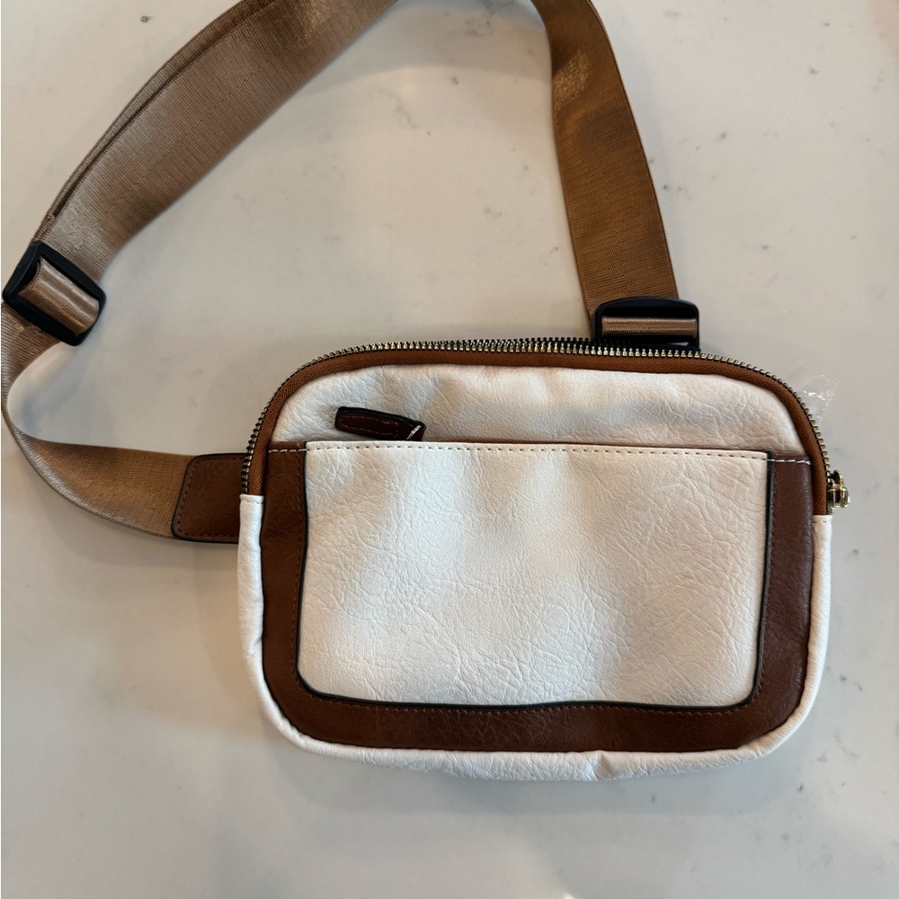 White and Brown Crossbody Belt Bag